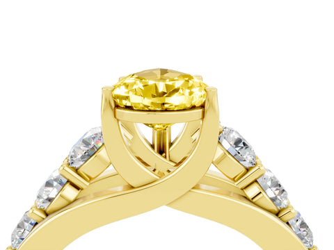 Yellow gold Pear Cut Yellow Sapphire Engagement Ring with Pavé Band and Four-Prong Setting_4