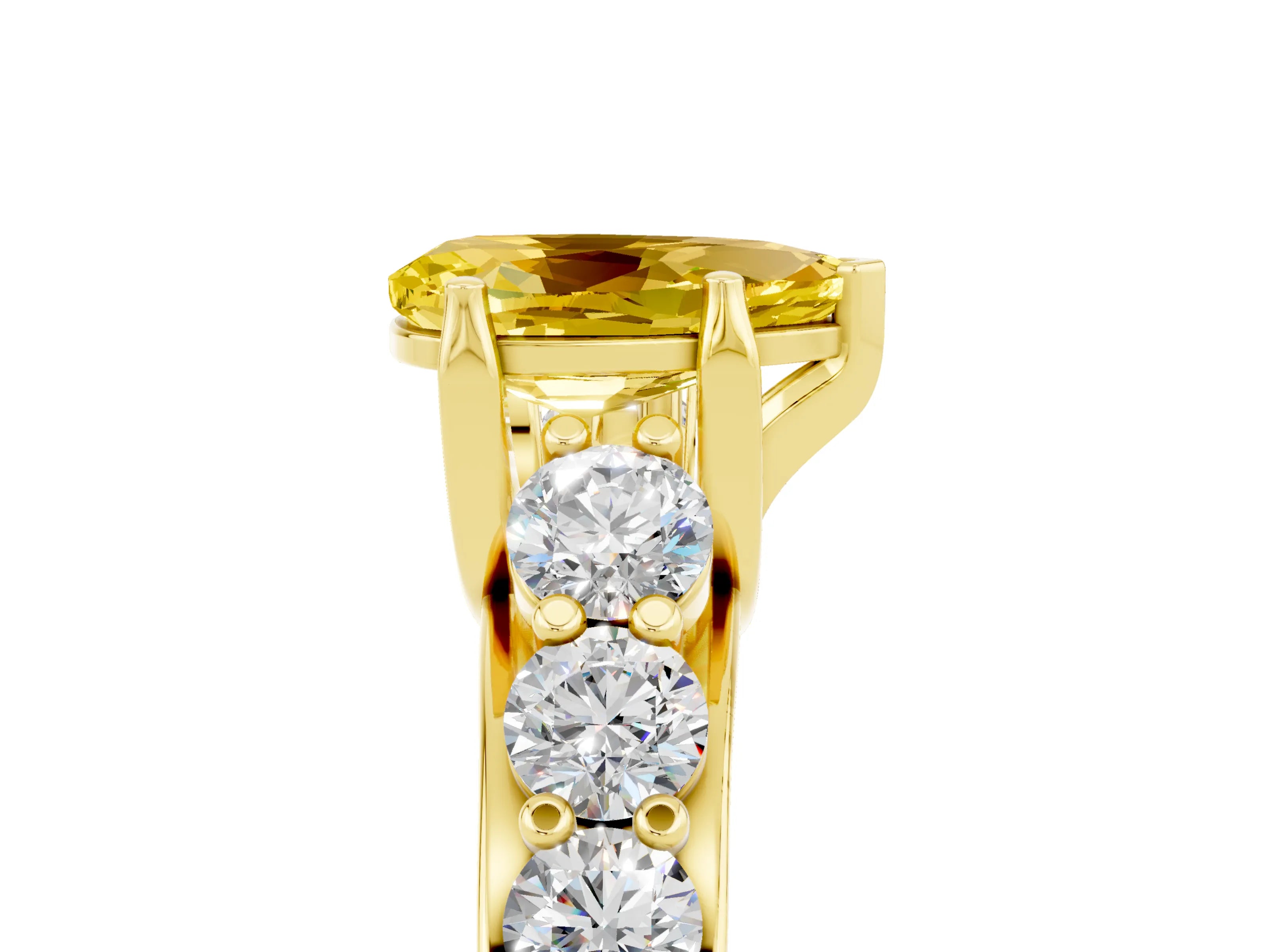 Yellow gold Pear Cut Yellow Sapphire Engagement Ring with Pavé Band and Four-Prong Setting_5