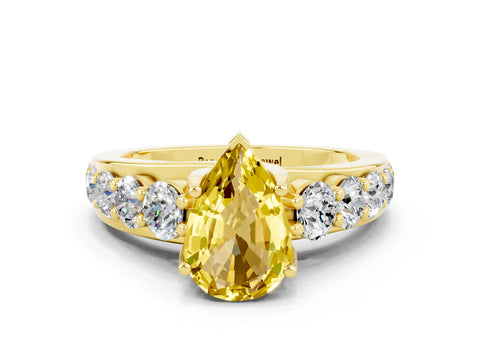 Yellow gold Pear Cut Yellow Sapphire Engagement Ring with Pavé Band and Four-Prong Setting