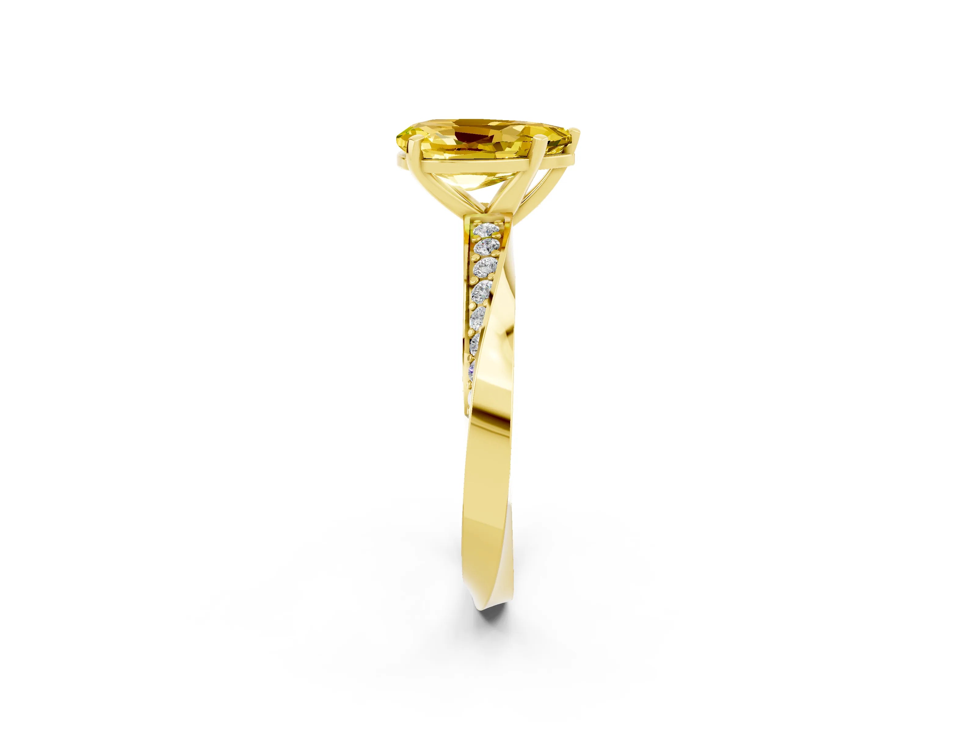 Yellow gold Pear Cut Yellow Sapphire Engagement Ring with Side Stone Accents and Four-Prong Setting_53