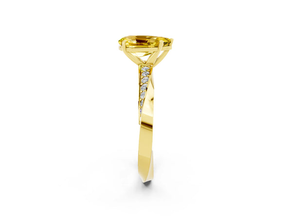Yellow gold Pear Cut Yellow Sapphire Engagement Ring with Side Stone Accents and Four-Prong Setting