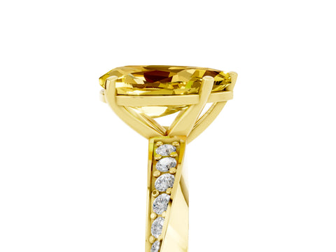 Yellow gold Pear Cut Yellow Sapphire Engagement Ring with Side Stone Accents and Four-Prong Setting_56