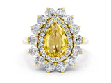 Yellow gold Pear Cut Yellow Sapphire Floral Double Halo Engagement Ring with Prong Setting_73