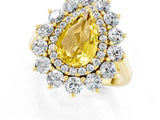 Yellow gold Pear Cut Yellow Sapphire Floral Double Halo Engagement Ring with Prong Setting_74