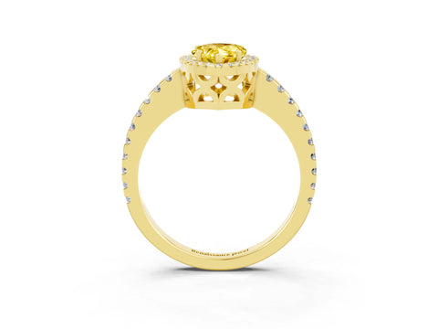 Yellow gold Pear Cut Yellow Sapphire Halo Engagement Ring with Pavé Band and Prong Setting_15