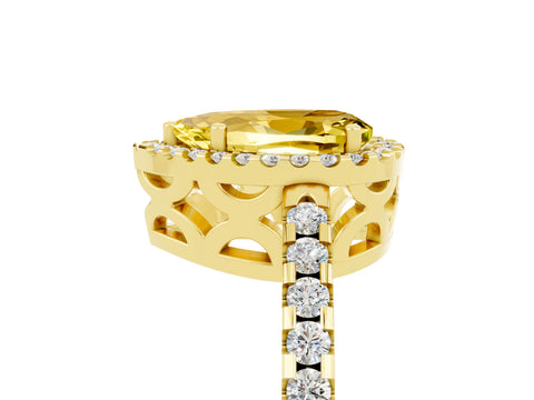 Yellow gold Pear Cut Yellow Sapphire Halo Engagement Ring with Pavé Band and Prong Setting_17