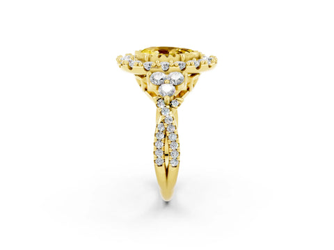 Yellow gold Pear Cut Yellow Sapphire Halo Ring with Pavé Band and Four-Prong Setting_14