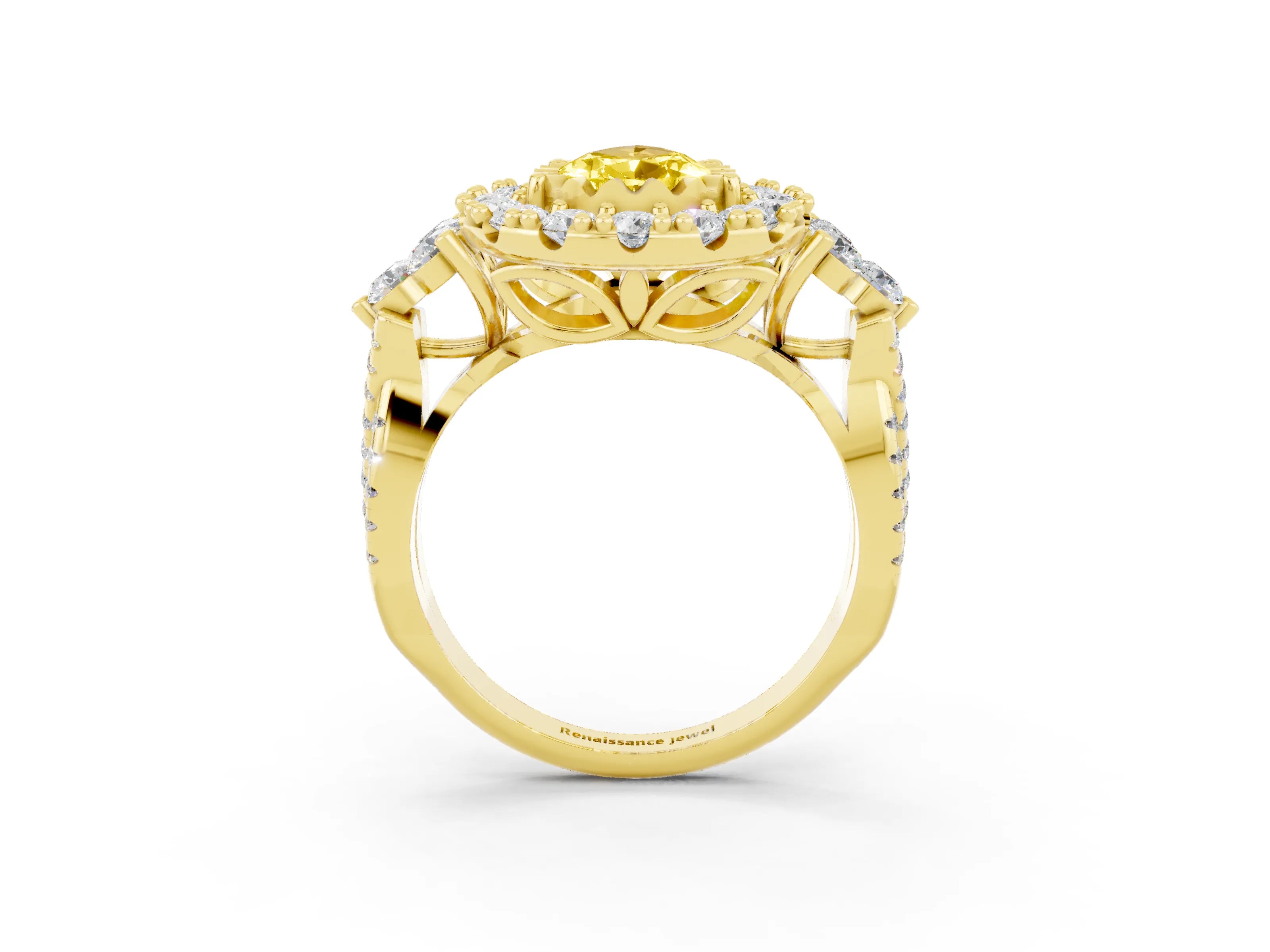 Yellow gold Pear Cut Yellow Sapphire Halo Ring with Pavé Band and Four-Prong Setting_15