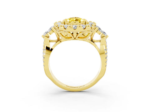 Yellow gold Pear Cut Yellow Sapphire Halo Ring with Pavé Band and Four-Prong Setting_15
