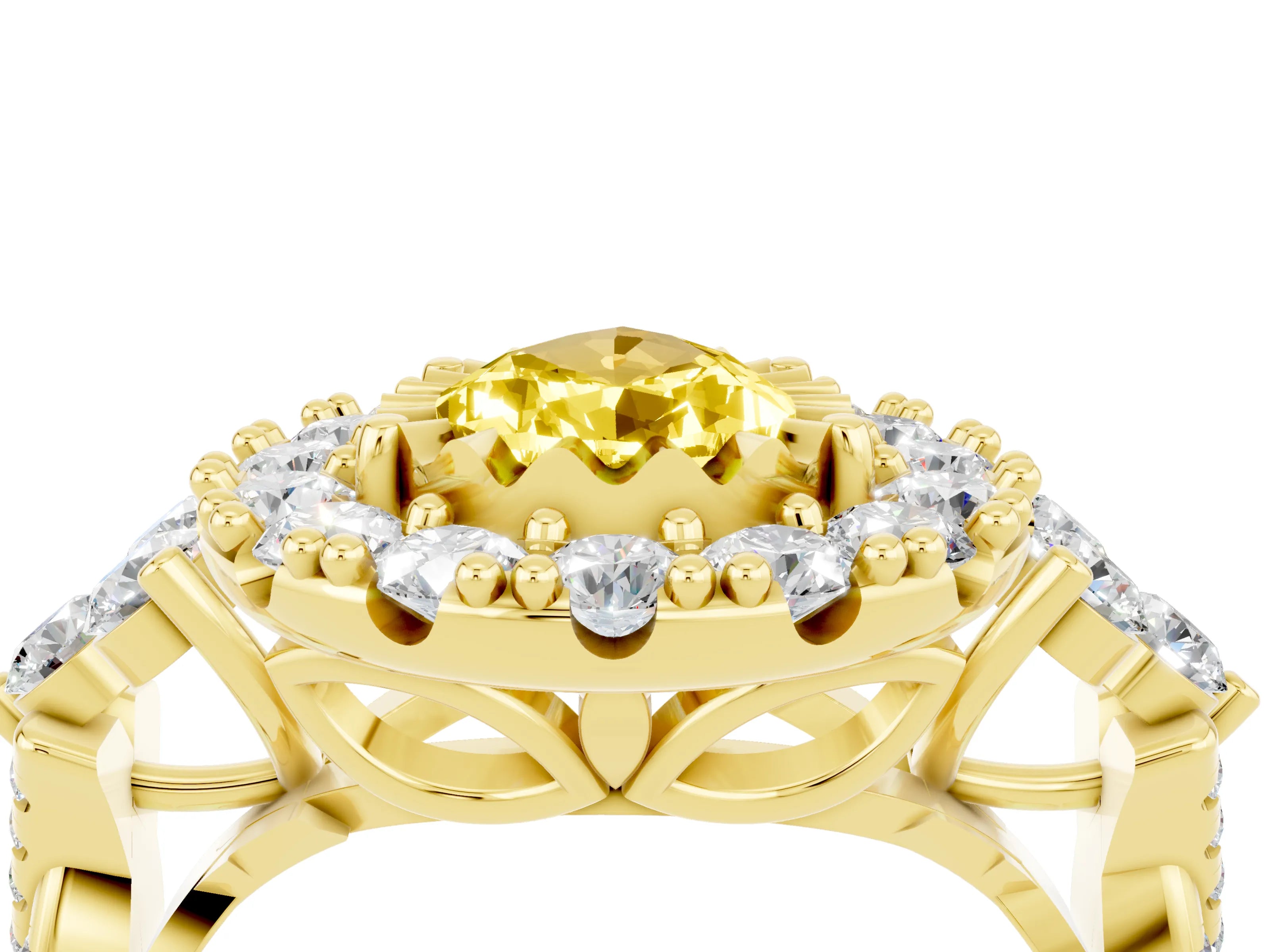 Yellow gold Pear Cut Yellow Sapphire Halo Ring with Pavé Band and Four-Prong Setting_16