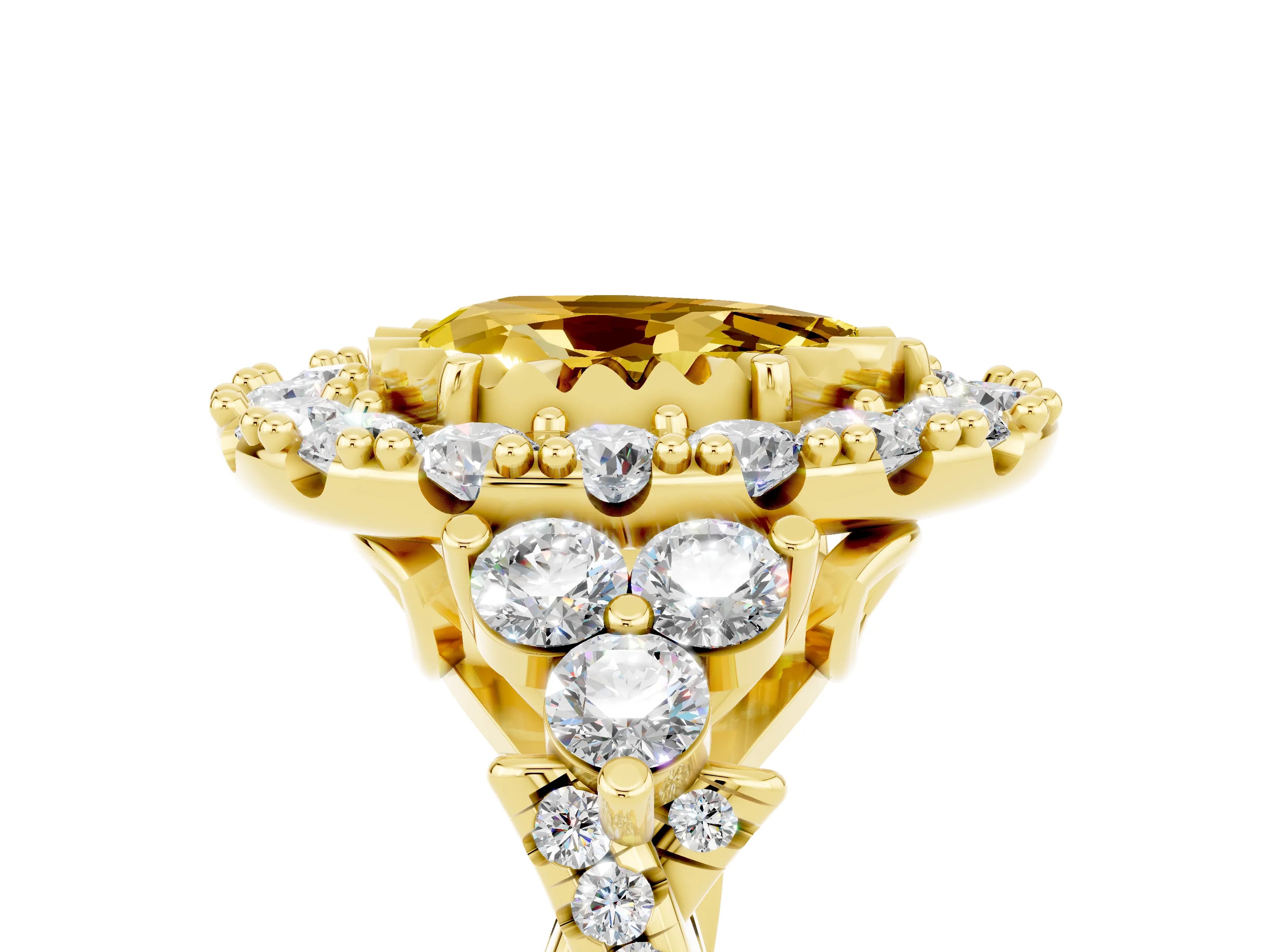 Yellow gold Pear Cut Yellow Sapphire Halo Ring with Pavé Band and Four-Prong Setting_17