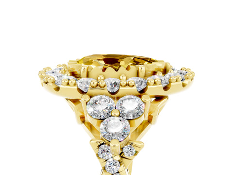 Yellow gold Pear Cut Yellow Sapphire Halo Ring with Pavé Band and Four-Prong Setting_17