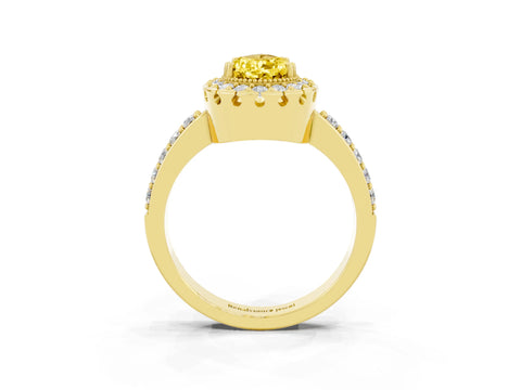 Yellow gold Pear Cut Yellow Sapphire Halo Ring with Pavé Band and Prong Setting_3