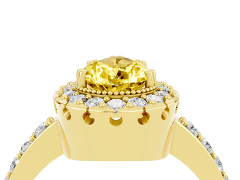 Yellow gold Pear Cut Yellow Sapphire Halo Ring with Pavé Band and Prong Setting_4