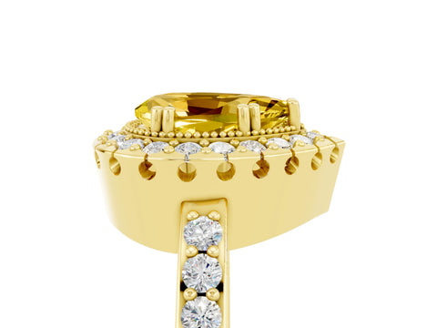 Yellow gold Pear Cut Yellow Sapphire Halo Ring with Pavé Band and Prong Setting_5