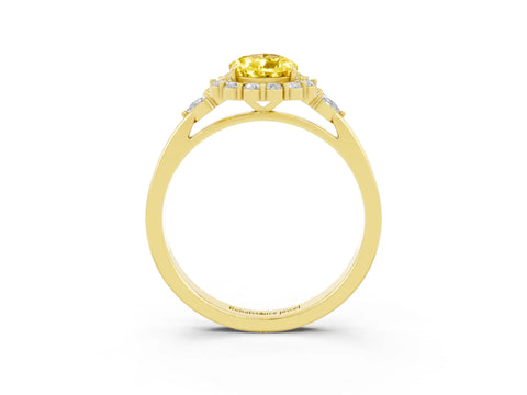Yellow gold Pear Cut Yellow Sapphire Halo Ring with Pear Side Stones and Prong Setting_15