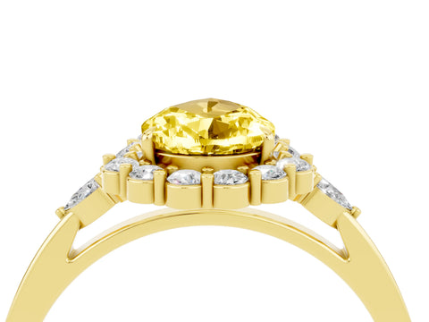 Yellow gold Pear Cut Yellow Sapphire Halo Ring with Pear Side Stones and Prong Setting_16