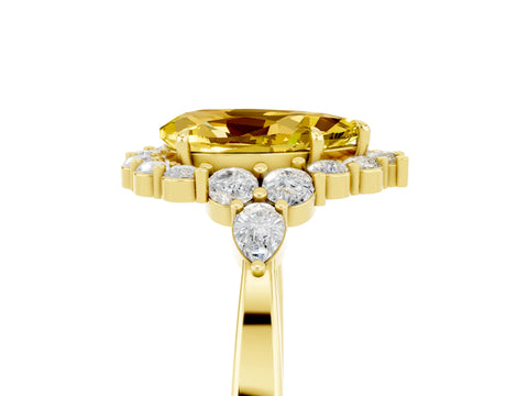 Yellow gold Pear Cut Yellow Sapphire Halo Ring with Pear Side Stones and Prong Setting_17