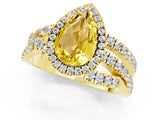 Yellow gold Pear Cut Yellow Sapphire Halo Ring with Round Split Shank and Prong Setting_49