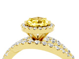 Yellow gold Pear Cut Yellow Sapphire Halo Ring with Round Split Shank and Prong Setting_52