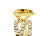Yellow gold Pear Cut Yellow Sapphire Halo Ring with Round Split Shank and Prong Setting_53
