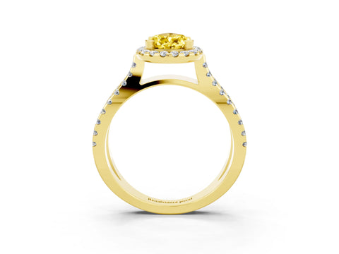 Yellow gold Pear Cut Yellow Sapphire Halo Ring with Split Shank Pavé Band and Prong Setting_15