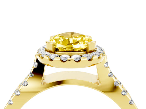 Yellow gold Pear Cut Yellow Sapphire Halo Ring with Split Shank Pavé Band and Prong Setting_16