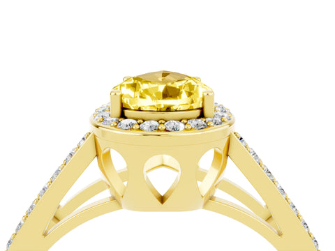 Yellow gold Pear Cut Yellow Sapphire Halo Ring with Split Shank U-Prong Band and Four-Prong Setting_4