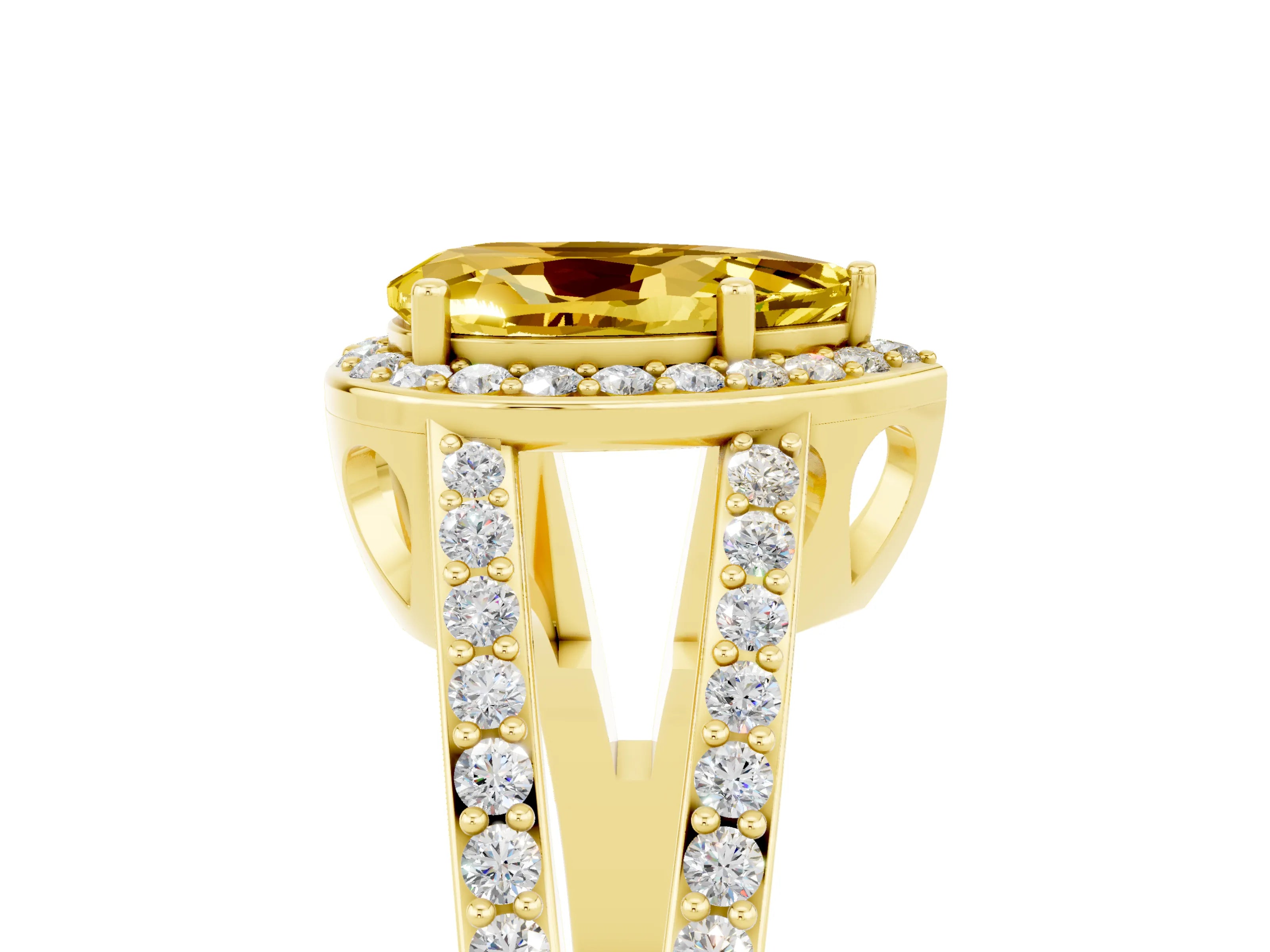 Yellow gold Pear Cut Yellow Sapphire Halo Ring with Split Shank U-Prong Band and Four-Prong Setting_5