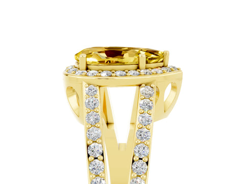 Yellow gold Pear Cut Yellow Sapphire Halo Ring with Split Shank U-Prong Band and Four-Prong Setting_5