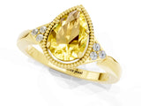 Yellow gold Pear Cut Yellow Sapphire Halo Ring with Tapered Band and Four-Prong Setting_1