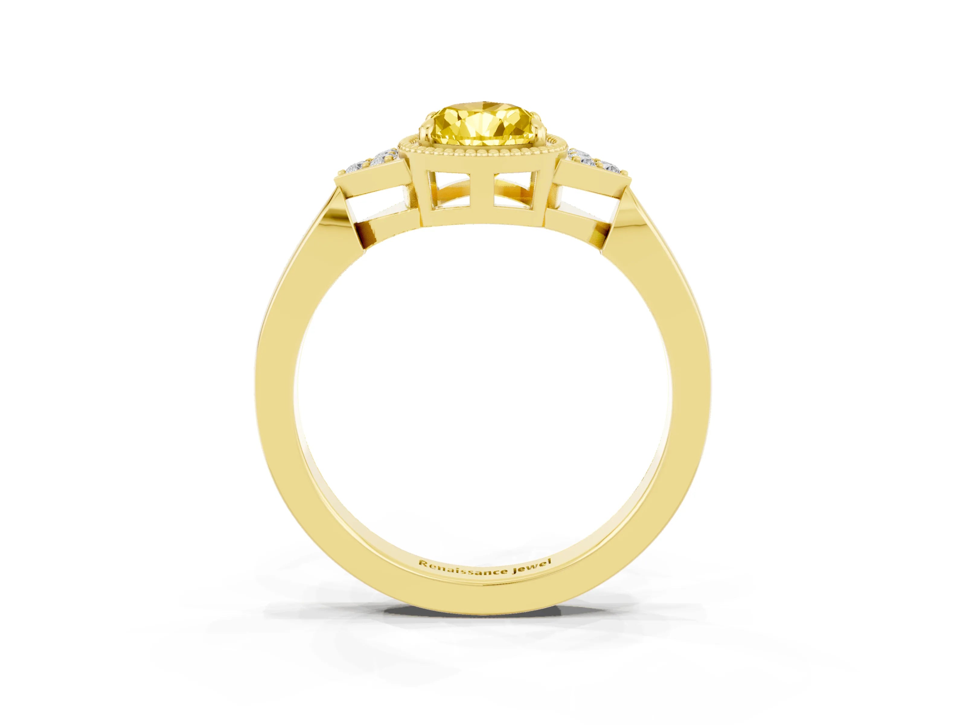 Yellow gold Pear Cut Yellow Sapphire Halo Ring with Tapered Band and Four-Prong Setting_3
