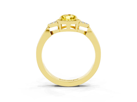 Yellow gold Pear Cut Yellow Sapphire Halo Ring with Tapered Band and Four-Prong Setting_3