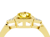 Yellow gold Pear Cut Yellow Sapphire Halo Ring with Tapered Band and Four-Prong Setting_4