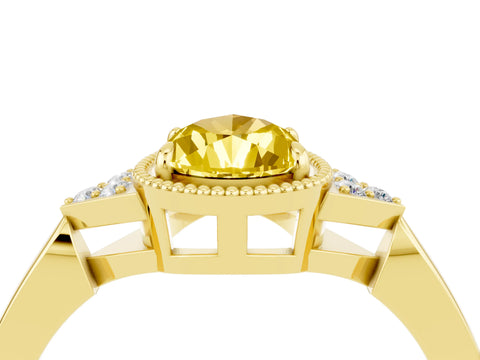 Yellow gold Pear Cut Yellow Sapphire Halo Ring with Tapered Band and Four-Prong Setting_4