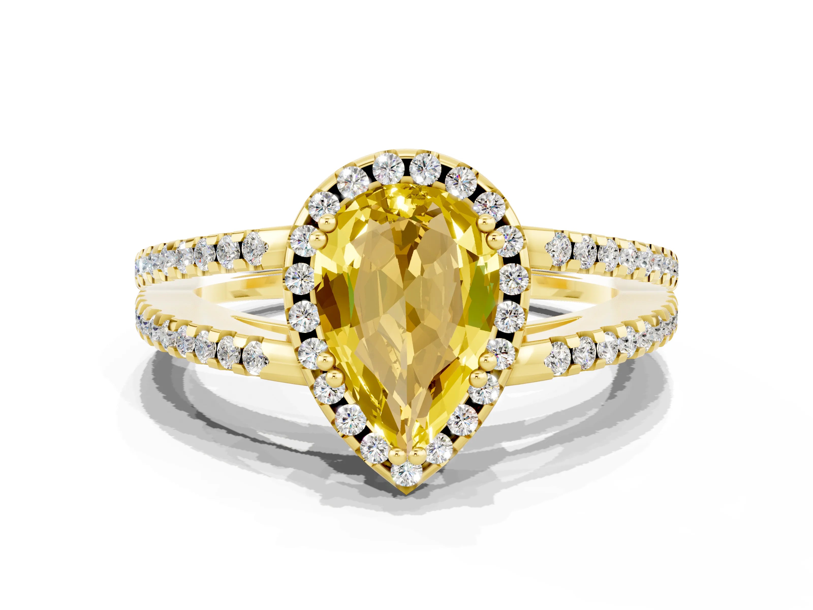 Yellow gold Pear Cut Yellow Sapphire Halo Split Shank Engagement Ring_12