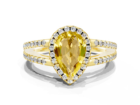 Yellow gold Pear Cut Yellow Sapphire Halo Split Shank Engagement Ring_12