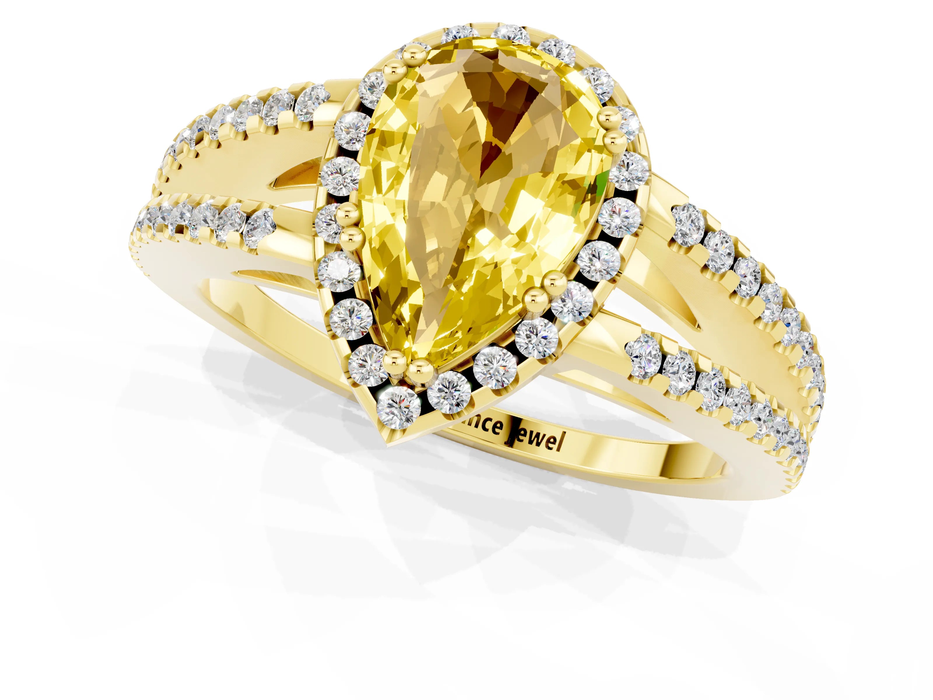 Yellow gold Pear Cut Yellow Sapphire Halo Split Shank Engagement Ring_13