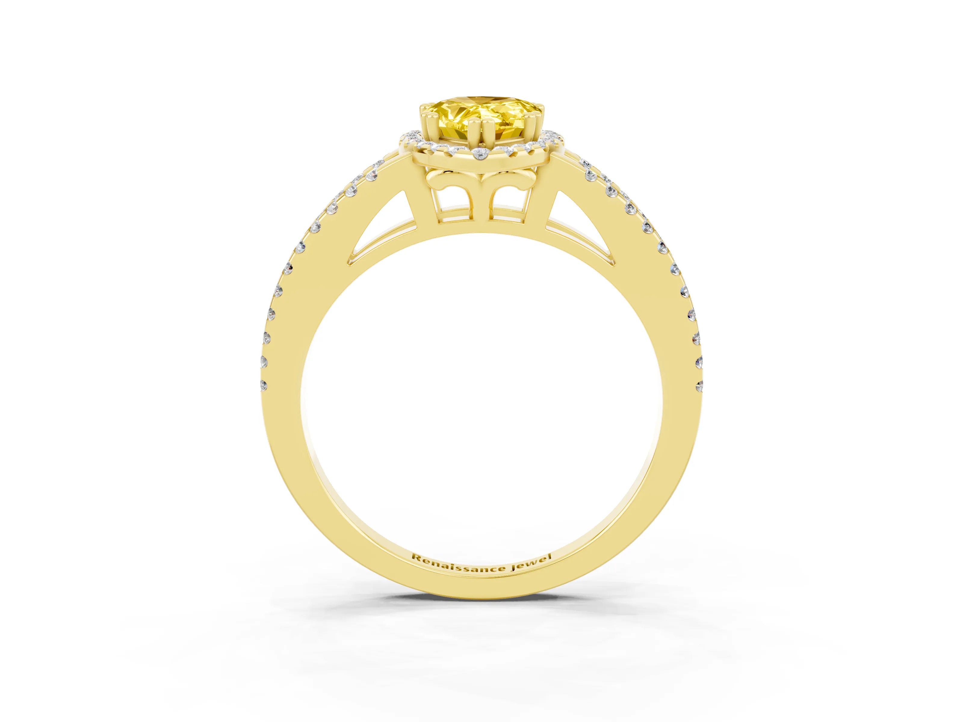 Yellow gold Pear Cut Yellow Sapphire Halo Split Shank Engagement Ring_15