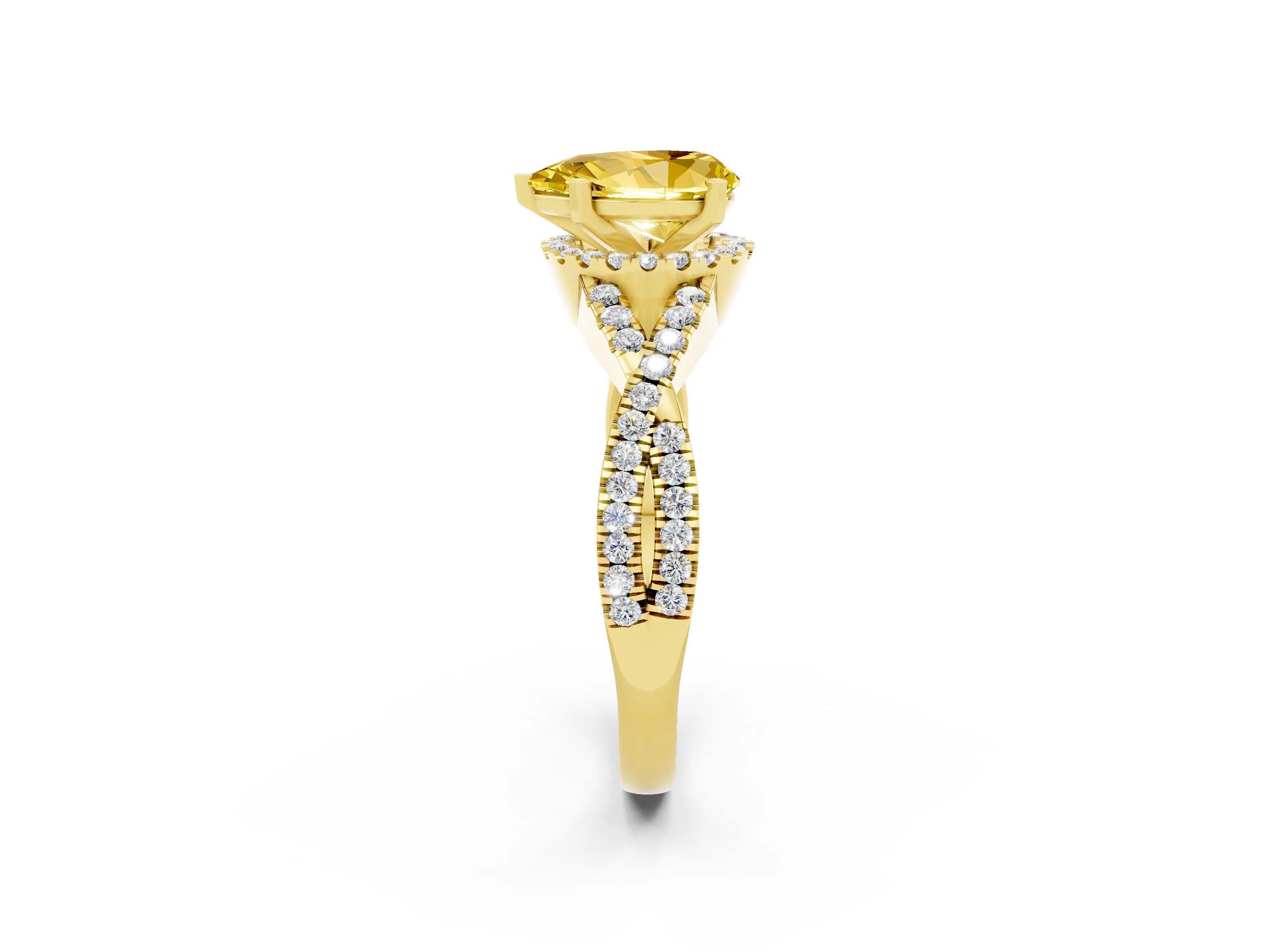 Yellow gold Pear Cut Yellow Sapphire Halo Twist Band Solitaire Prong Setting Ring_26