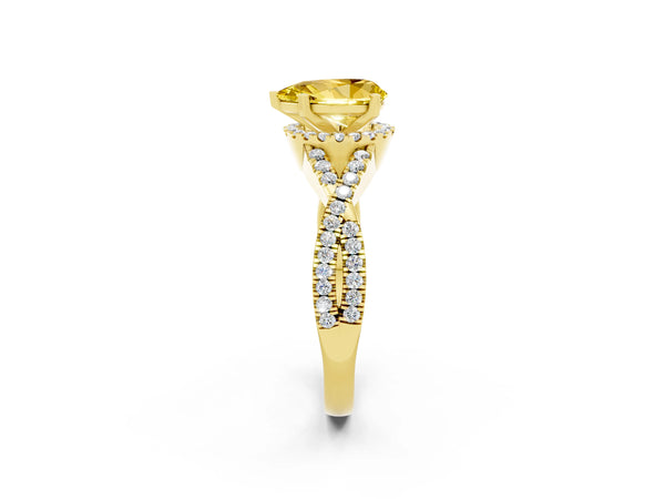 Yellow gold Pear Cut Yellow Sapphire  Halo Twist Band Solitaire Prong Setting Ring
