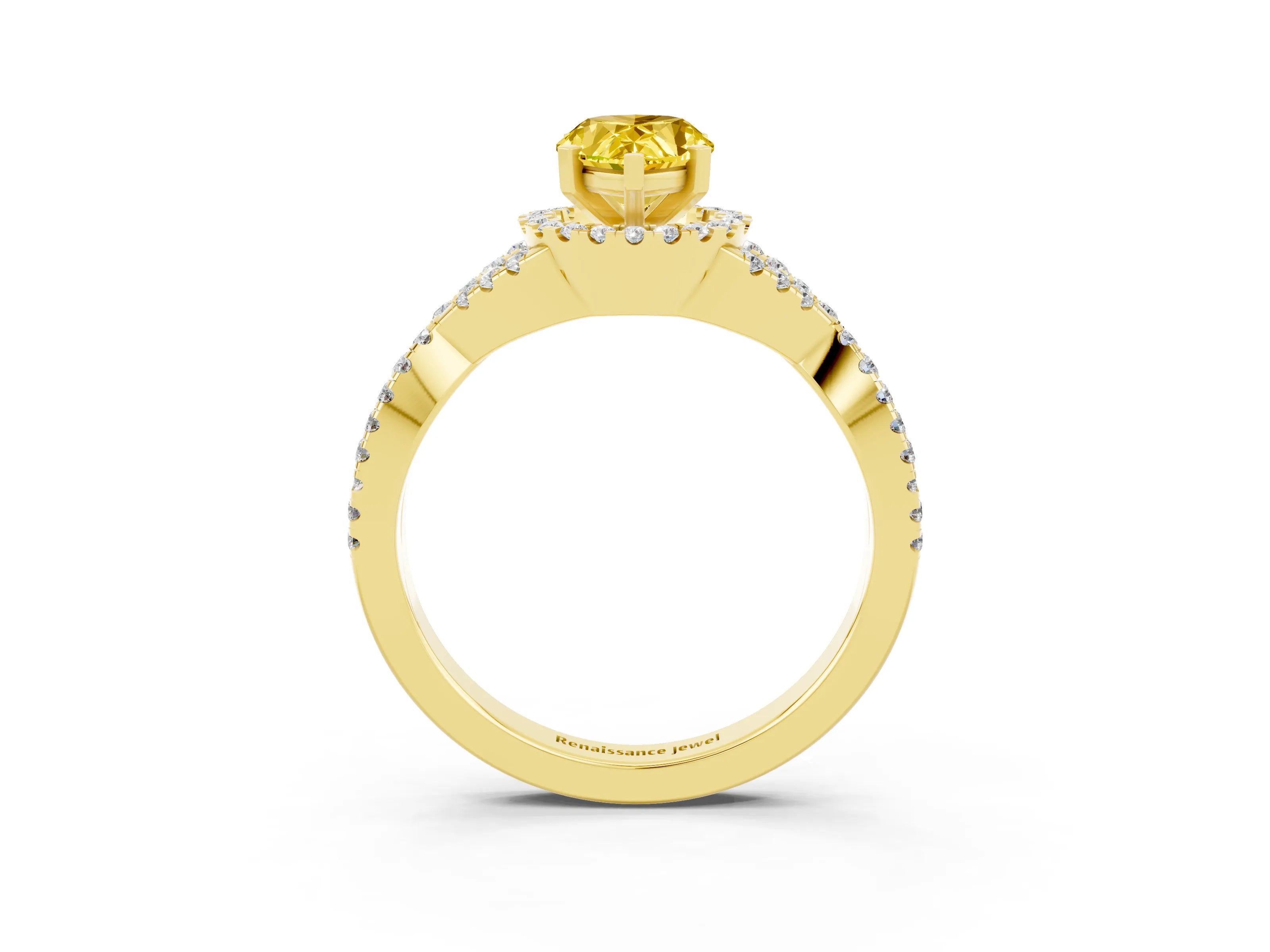 Yellow gold Pear Cut Yellow Sapphire Halo Twist Band Solitaire Prong Setting Ring_27