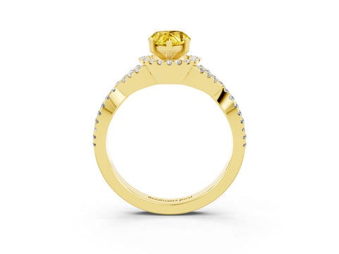 Yellow gold Pear Cut Yellow Sapphire Halo Twist Band Solitaire Prong Setting Ring_27
