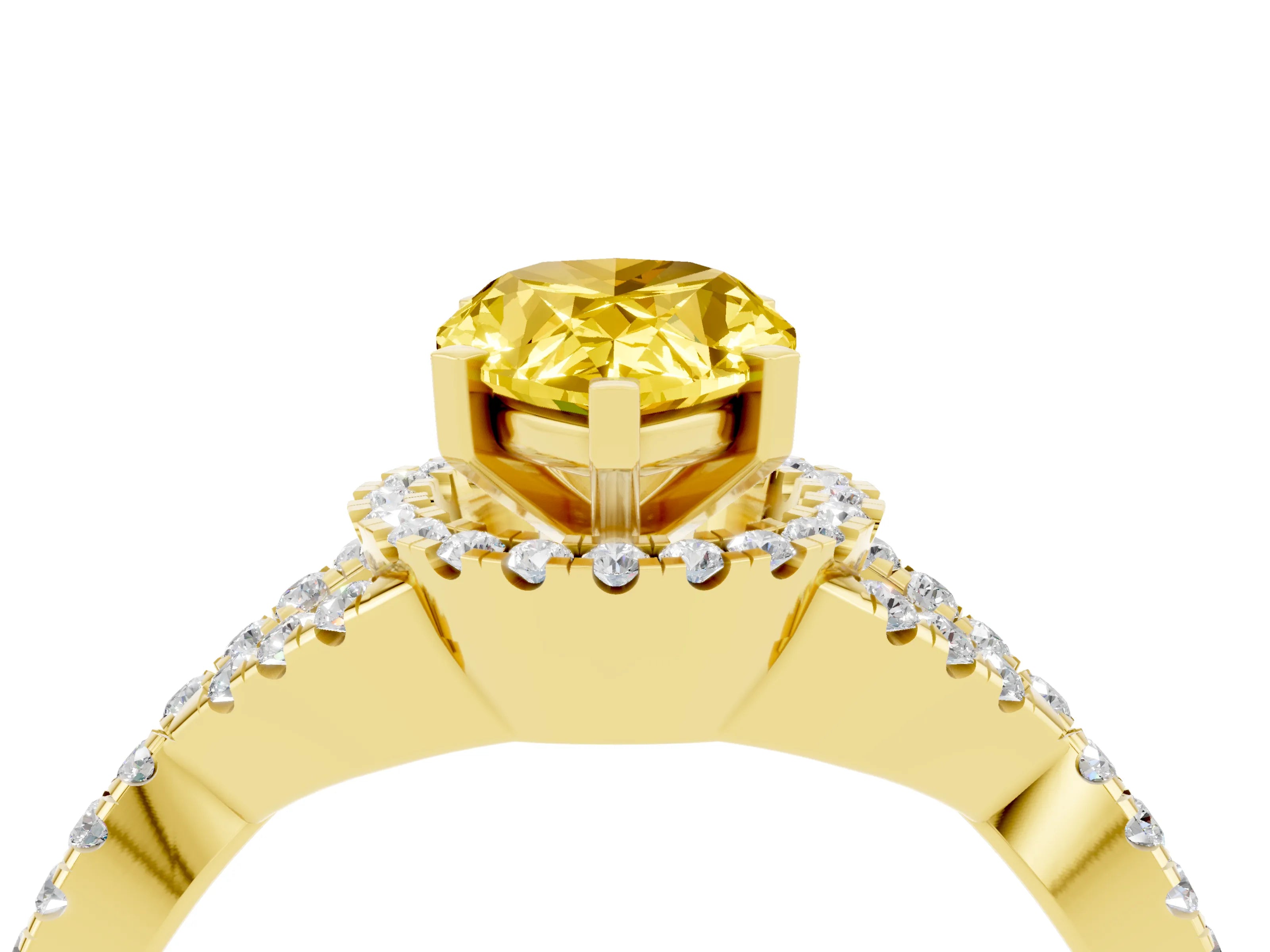 Yellow gold Pear Cut Yellow Sapphire Halo Twist Band Solitaire Prong Setting Ring_28