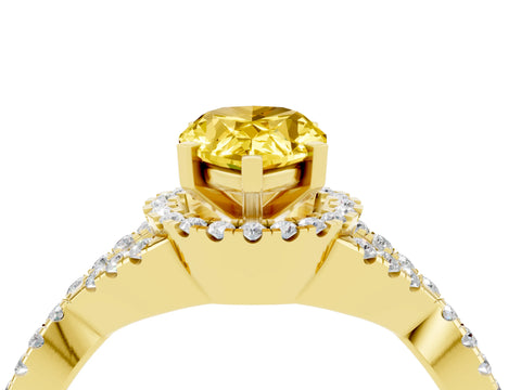 Yellow gold Pear Cut Yellow Sapphire Halo Twist Band Solitaire Prong Setting Ring_28