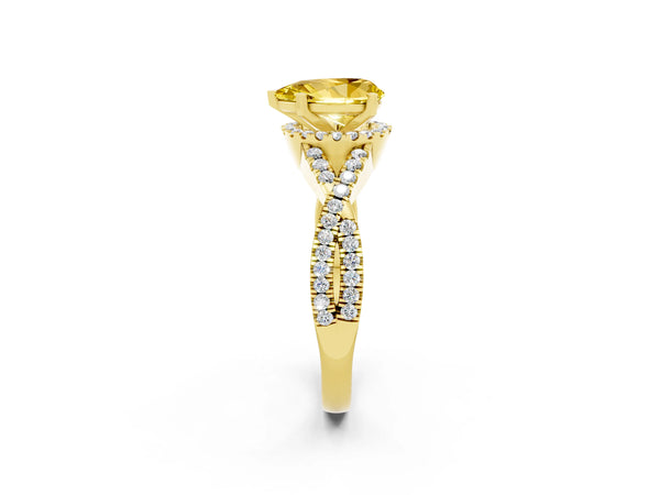 Yellow gold Pear Cut Yellow Sapphire  Halo Twist Band Solitaire Prong Setting Ring