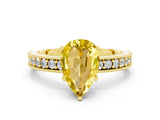 Yellow gold Pear Cut Yellow Sapphire Milgrain Pavé Engagement Ring with Four-Prong Setting_24