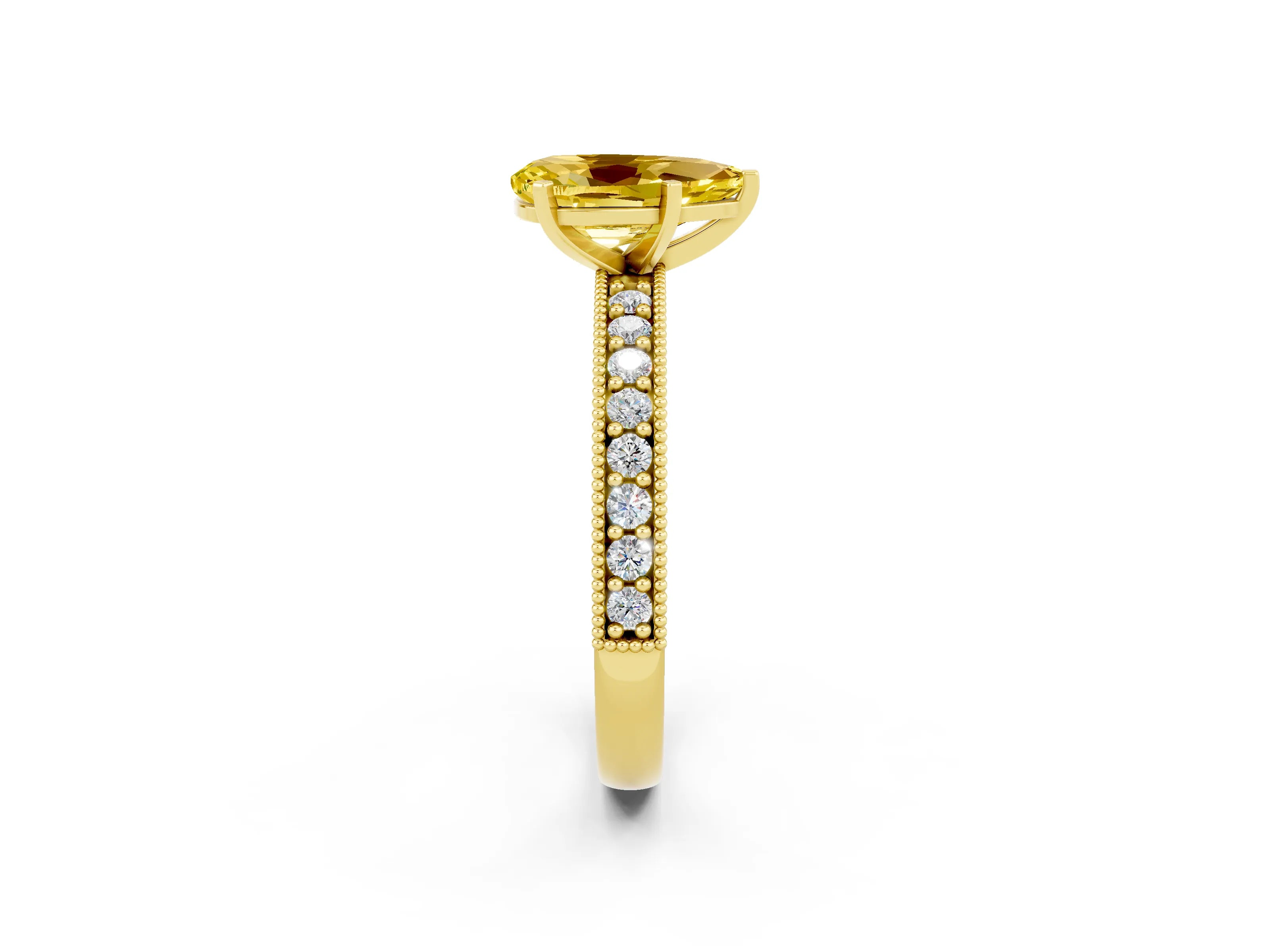 Yellow gold Pear Cut Yellow Sapphire Milgrain Pavé Engagement Ring with Four-Prong Setting_26