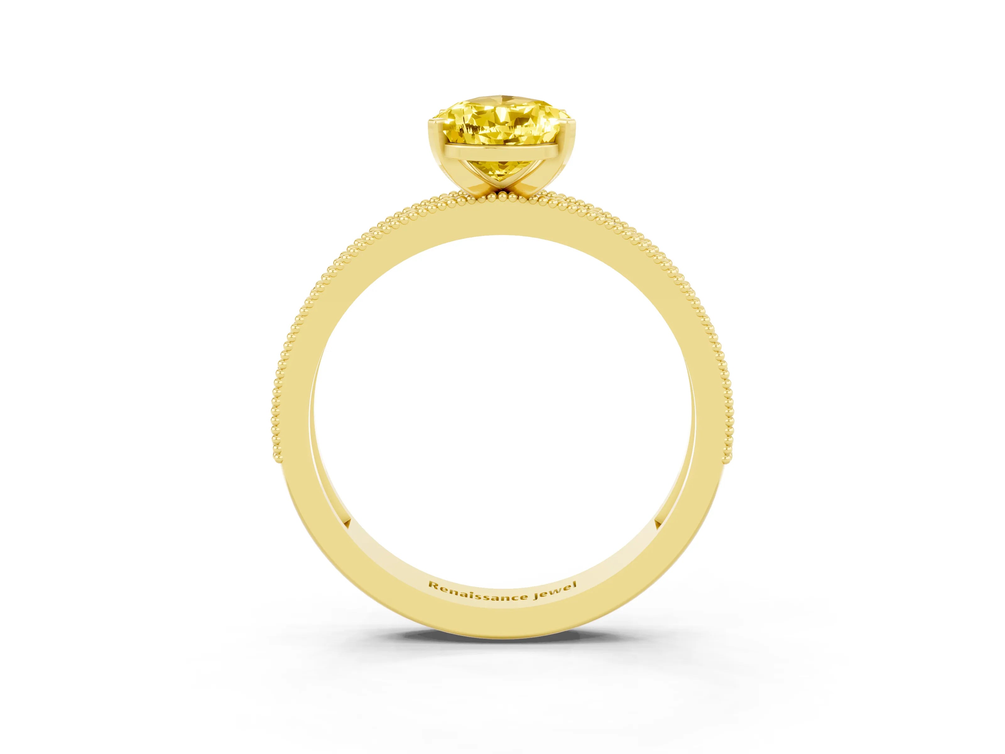 Yellow gold Pear Cut Yellow Sapphire Milgrain Pavé Engagement Ring with Four-Prong Setting_27