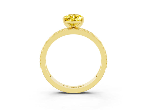 Yellow gold Pear Cut Yellow Sapphire Milgrain Pavé Engagement Ring with Four-Prong Setting